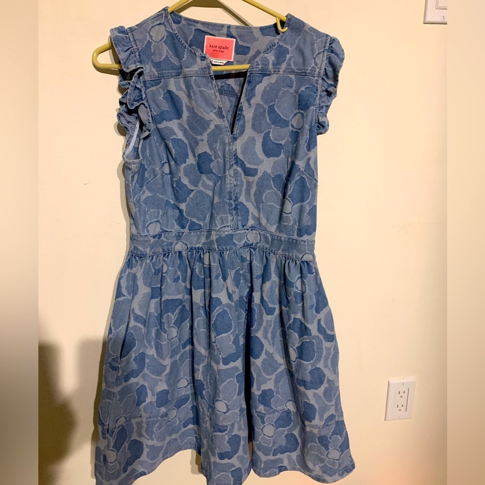 Kate Spade fit and flair ruffle floral denim dress